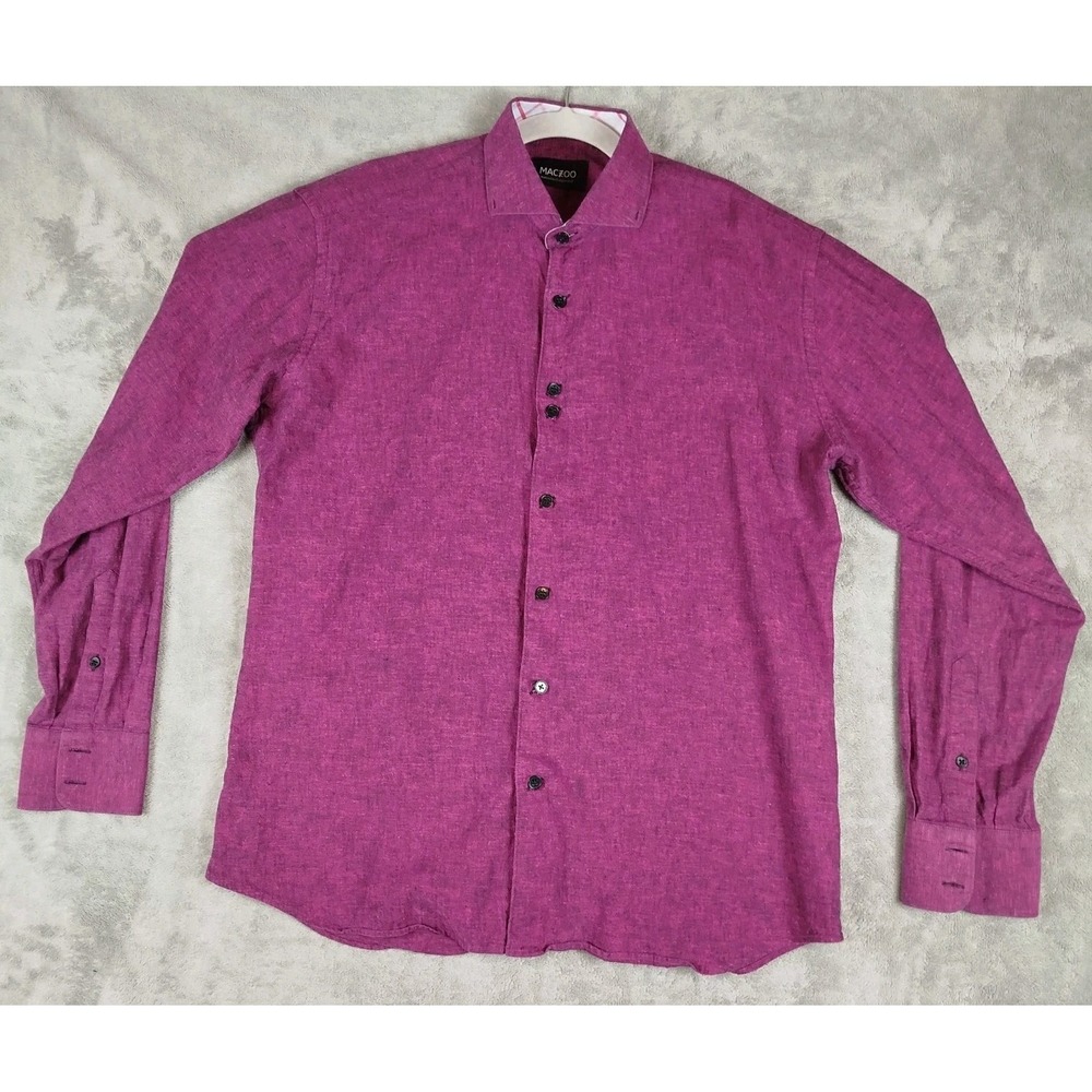 Maceoo Einstein Burgundy Button‎ Shirt Mens 4 Large Cotton Long Sleeve Flip Cuff